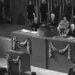 De Amerikaanse president Harry S. Truman houdt een toespraak bij de oprichting van de Verenigde Naties in 1945.