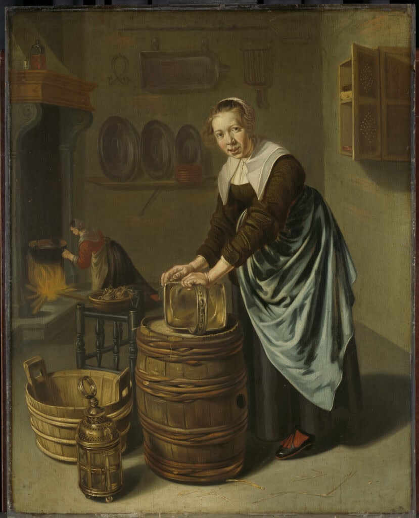Reisgidsen halen graag de spreekwoordelijke netheid van de hollandse huisvrouw aan Schilderij van Willem van Odekercken.