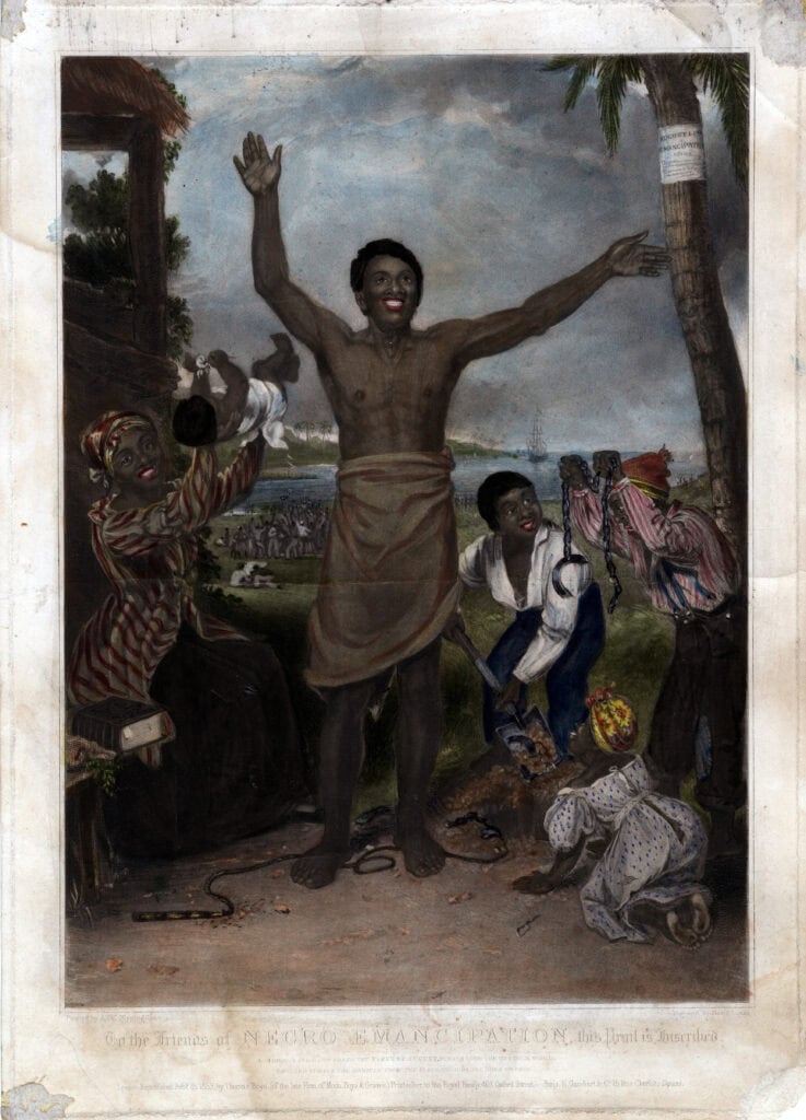 Britse prent van de afschaffing van de slavernij in Suriname