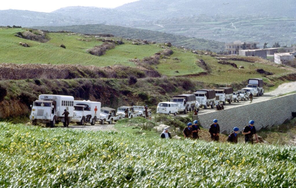 Nederlandse militairen arriveren in het zuiden van Libanon voor UNIFIL, 14 maart 1979.
