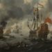 Tijdens de Tocht naar Chatham op 20 juni 1667 steken Nederlanders de Engelse vloot in brand. Ze nemen de Royal Charles (midden) mee als trofee. Schilderij van Peter van de Velde.