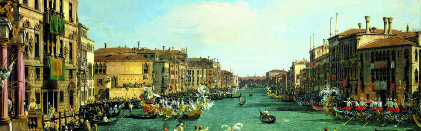 Een regatta op het Canal Grande in Venetië. Schilderij door Canaletto, circa 1732.