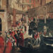 Op dit schilderij door Vittore Carpaccio, circa 1496, is het middeleeuwse Venetië goed zichtbaar.