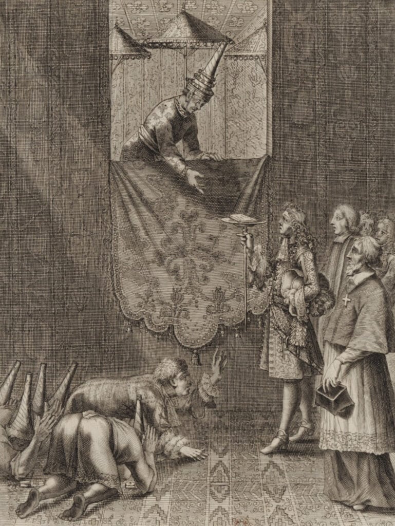 Franse ambassadeurs worden ontvangen door koning Narai van Siam, 1685.