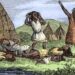 Pokkenlijders bij de Wampanoag. Zeventiende-eeuwse ets.