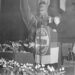 Leider Paul de Groot spreekt op een CPN-congres in Rotterdam. Achter hem een portret van Stalin, 26 februari 1950.