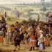 Mensen vluchten voor het oorlogsgeweld in de Zuidelijke Nederlanden. Schilderij door Sebastiaen Vrancx, begin zeventiende eeuw.