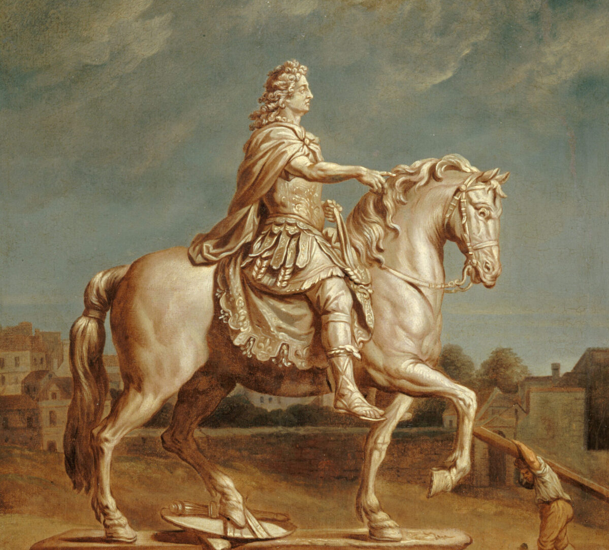 Transport van het ruiterstandbeeld van Lodewijk XIV naar de Place Louis-le-Grand. Gravure door René-Antoine Houasse..