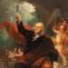 Benjamin Franklin tijdens een experiment met een vlieger
