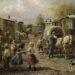 Tussen de kermiswagens. Schilderij door Otto Eerelman, circa 1900-1918.