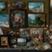 Kunstkamer met schilderijen, schelpen, munten en bloemen
