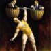 Poster van een voorstelling van Eugen Sandow, die eiwit aanprijst