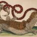 Een brilkaaiman en een koraalslang in gevecht. Tekening van Maria Sibylla Merian.
