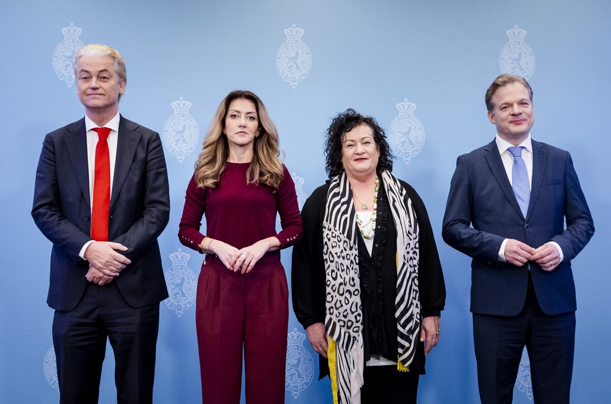 Presentatie van het hoofdlijnenakkoord door PVV, NSC, VVD en BBB