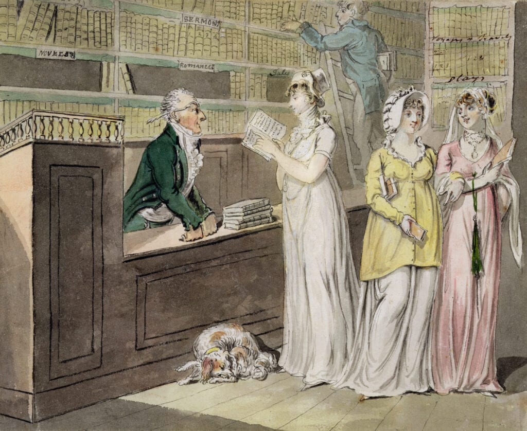 Lezers in een Engelse bibliotheek