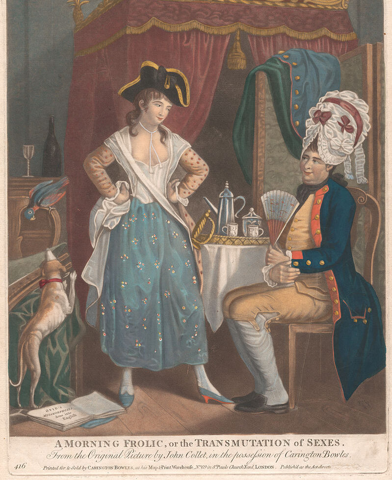 Man en vrouw trekken elkaars kleding aan