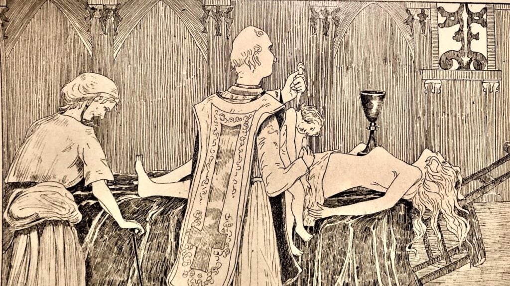 Abt Étienne Guibourg draagt een zwarte mis op bij het naakte lichaam van de Montespan