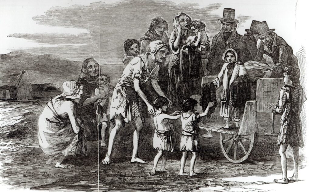 Engelsen delen kleding uit aan de Ieren