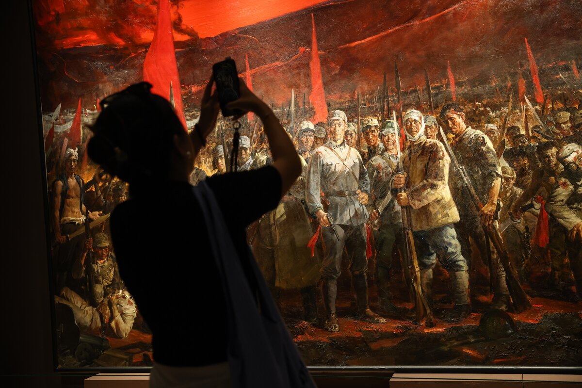 Een nationalistisch schilderij in het Nationaal Kunstmuseum van China