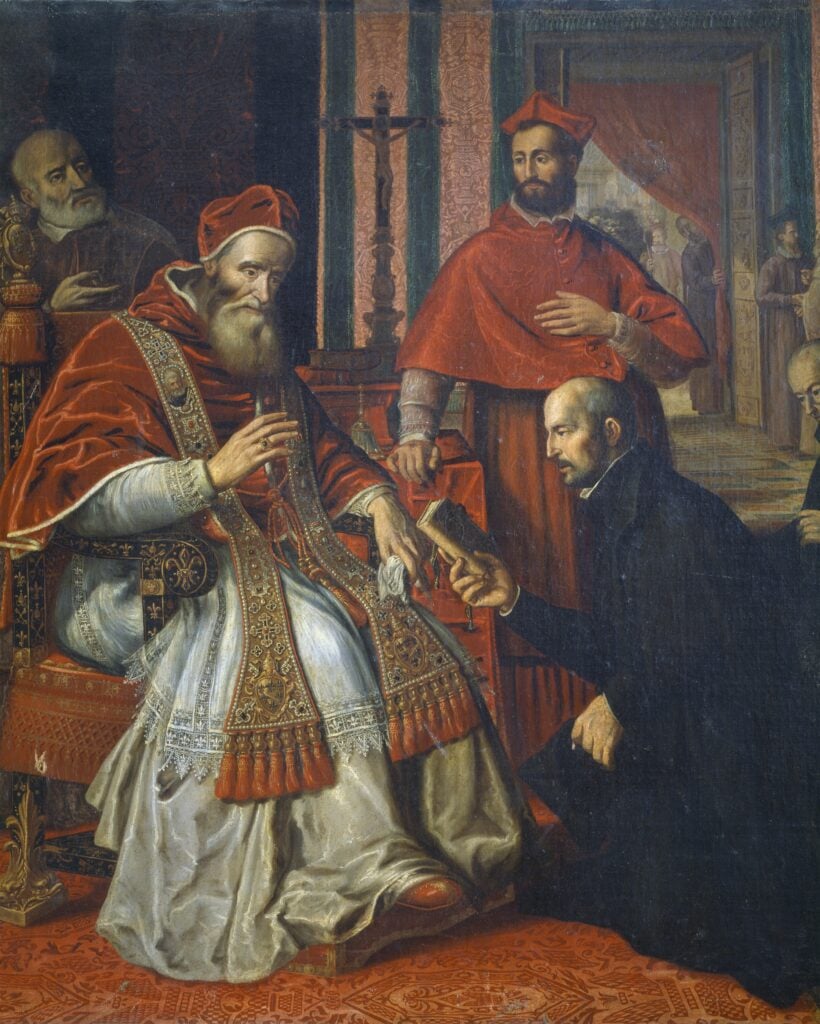 Ignatius geeft de regels van de Jezuïeten aan paus Paulus III