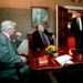 Kabinetsformatie besprekingen met Bolkestein van Mierlo en Kok in het gebouw van de eerste kamer