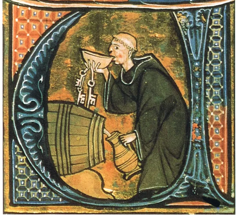 Middeleeuwse monnik drinkt stiekem bier