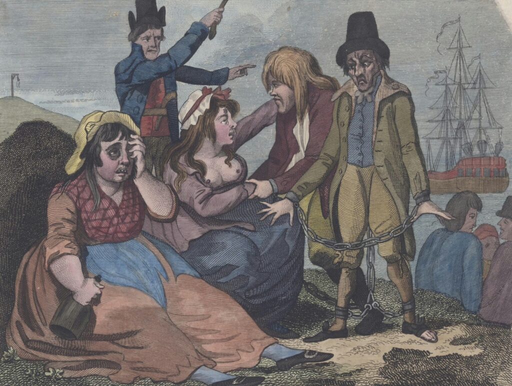 Engelse vrouwen nemen afscheid van hun geliefden die naar Australië worden afgevoerd