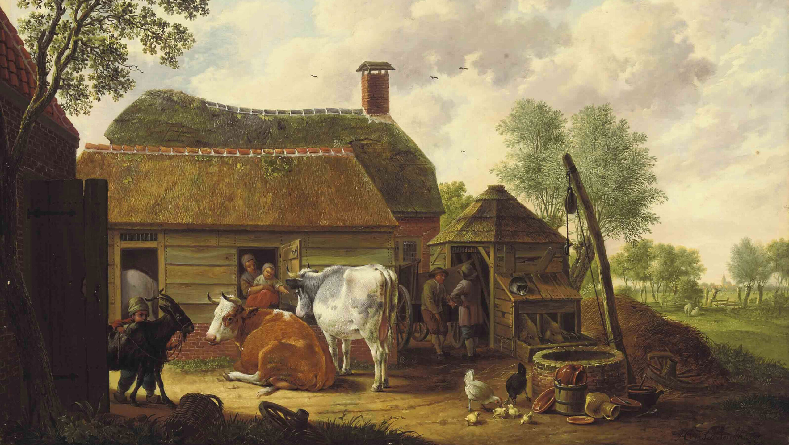 Een boerderij in betere tijden. Schilderij door Hendrik Willem Schweickhardt, 1774.
