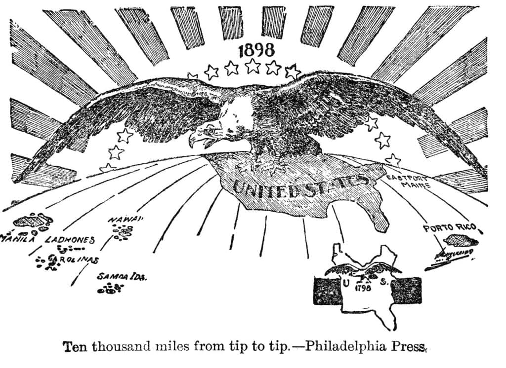 Cartoon uit 1898 over de uitbreiding van het Amerikaanse imperium