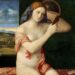 Een jonge vrouw maakt toilet. Schilderij door Giovanni Bellini