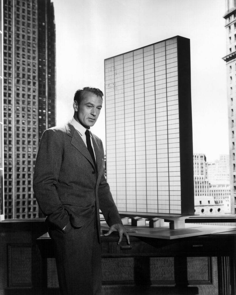 Gary Cooper als Howard Roark in The Fountainhead, een verfilming uit 1949