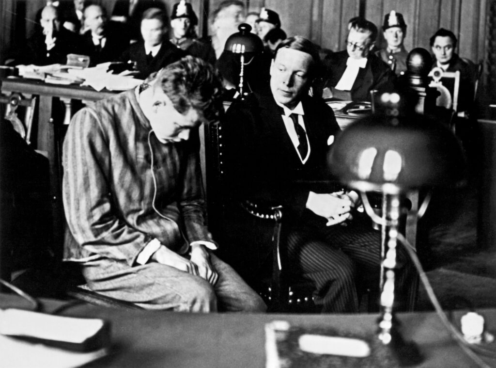 Marinus van der Lubbe tijdens zijn proces