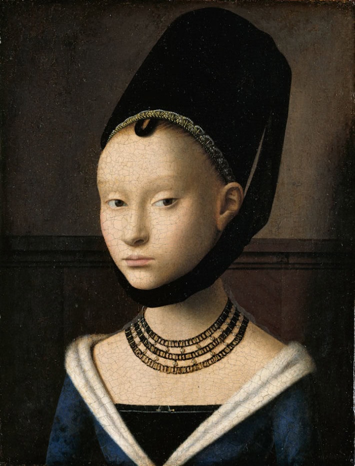 Portret van een jonge vrouw, door Petrus Christus, ca. 1470. 