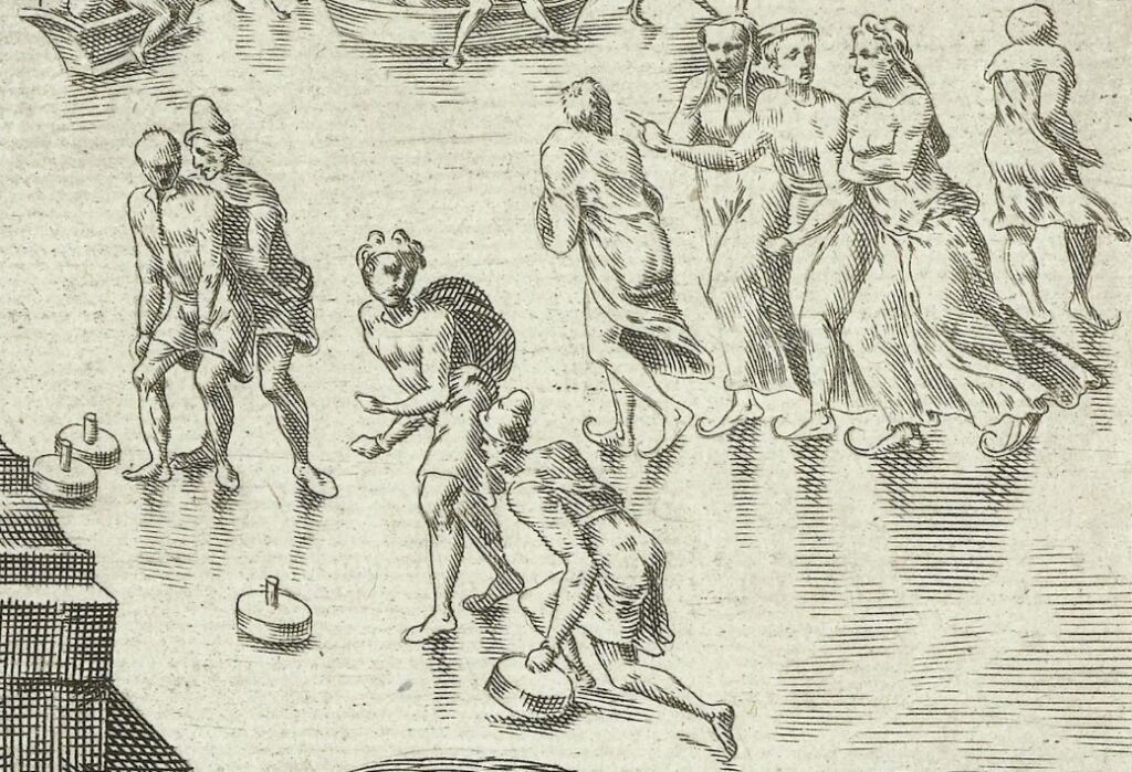 Detail uit 'De deugdzame vrouw bedient haar gezin. Gravure door Dirck Volckertszoon Coornhert