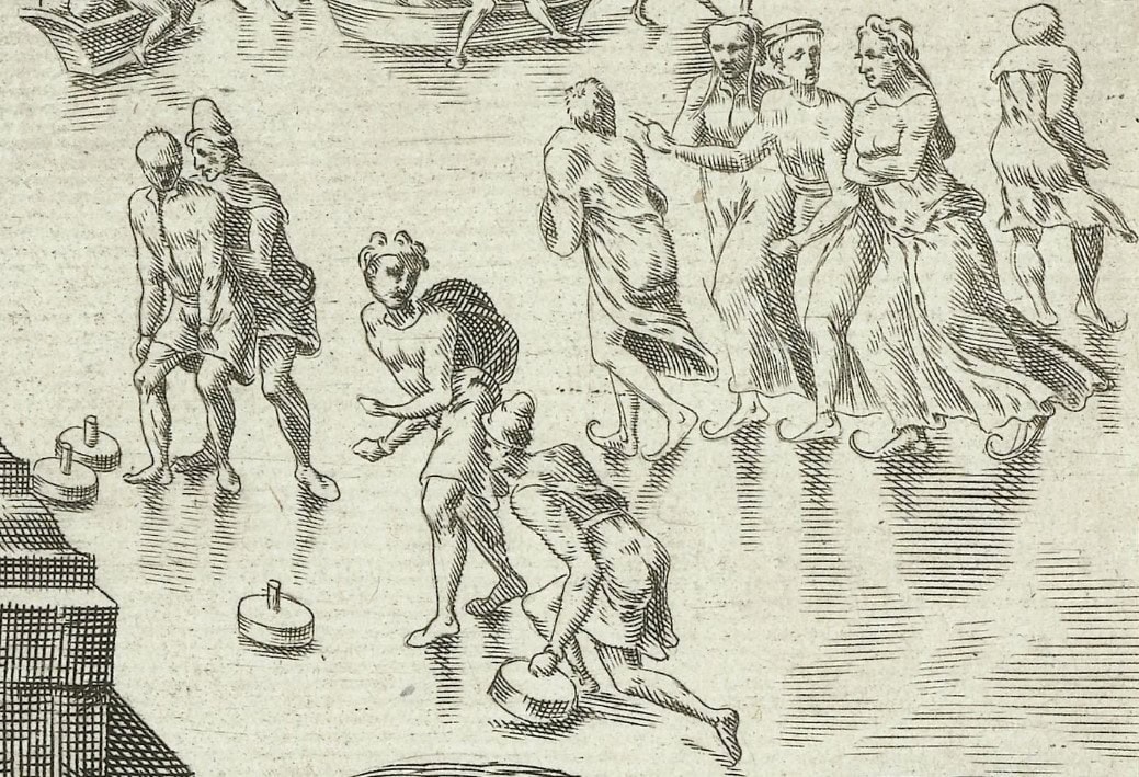 Detail uit 'De deugdzame vrouw bedient haar gezin. Gravure door Dirck Volckertszoon Coornhert