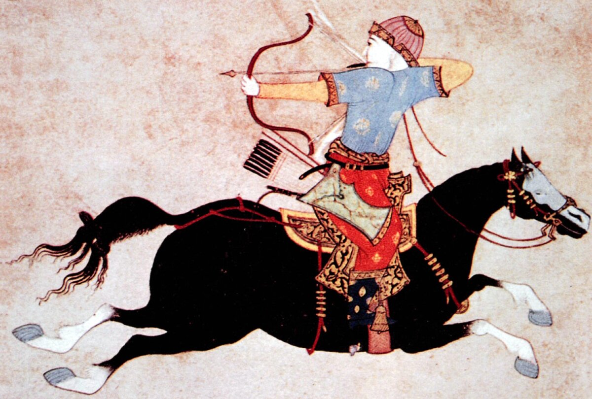 Een Mongoolse ruiter met pijl en boog