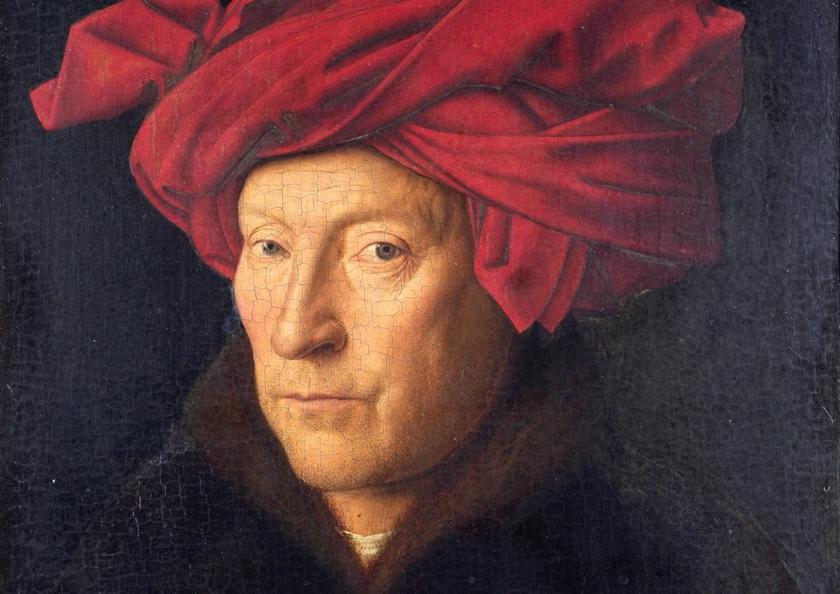 Dit is mogelijk Jan van Eyck zelf, 1433. Opvallend is dat de geportretteerde de toeschouwer direct aankijkt; dat is tot die tijd niet gebruikelijk.