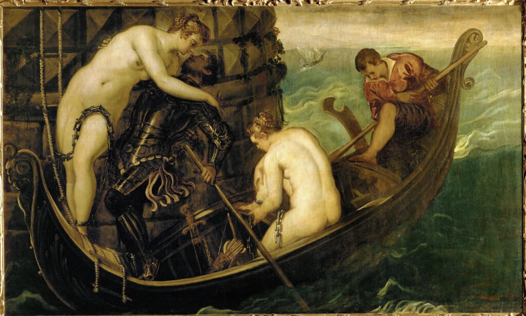 Arsinoë ontsnapt uit Alexandrië. Schilderij door Jacopo Robusti Tintoretto, circa 1560.