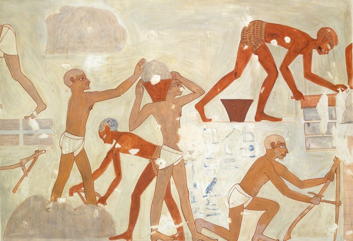 Geschilderde slaven in de tombe van Rekhmire, vijftiende eeuw voor Christus