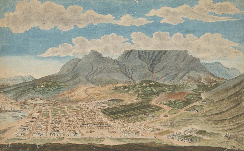 Gezicht op Kaapstad. Op de achtergrond Kasteel de Goede Hoop