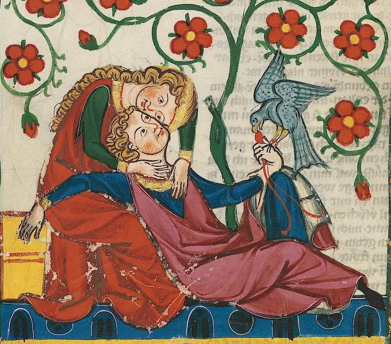 Miniatuur middeleeuwse liefde uit de Codex Manesse.
