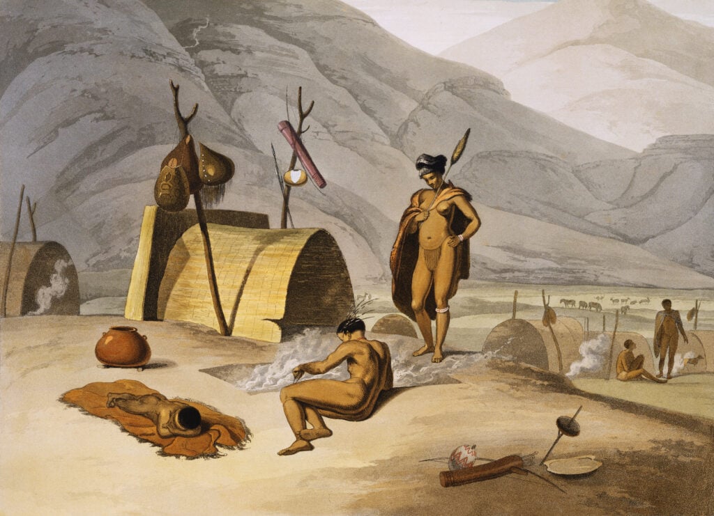 San bakken sprinkhanen. Tekening door Samuel Daniell, 1804.