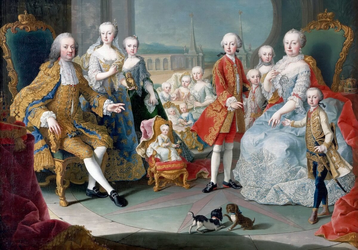 Keizer Frans I Stefan en Maria Theresia met hun kinderen. Door Martin van Meytens
