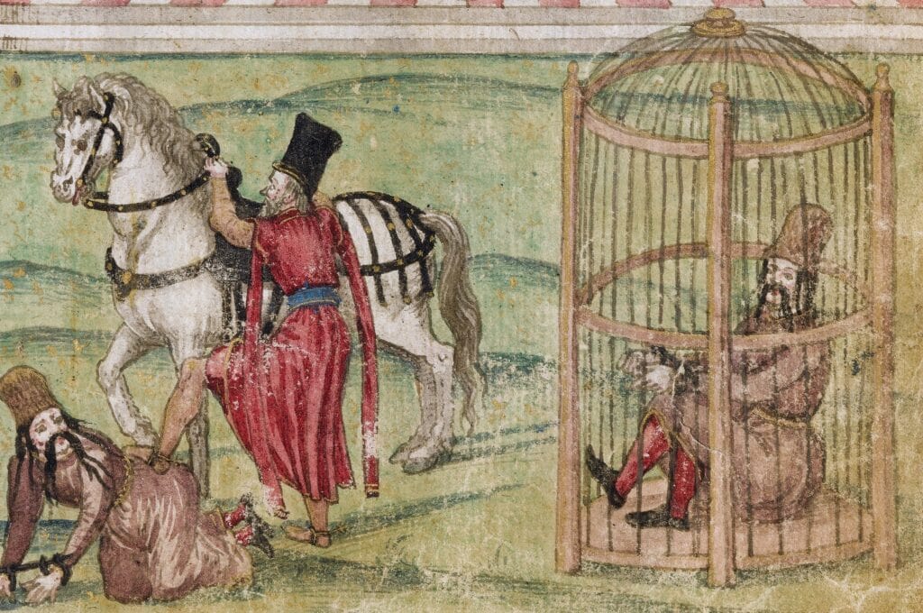 Bayezid wordt vernederd tijdens zijn gevangenschap.