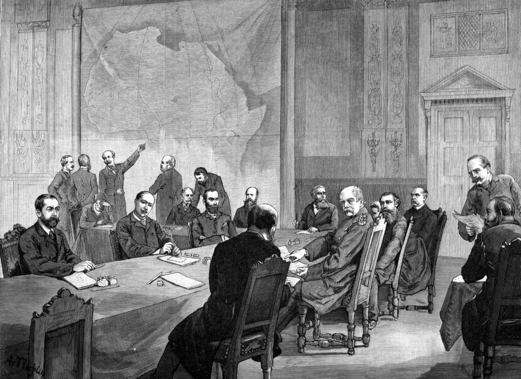 De Kongokonferenz in Berlijn begint in 1884. Afbeelding uit de Illustrirte Zeitung.