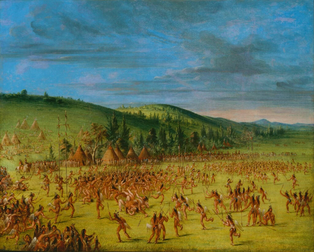 Lacrosse bij de Choctaw. Schilderij door George Catlin, circa 1846-1850.