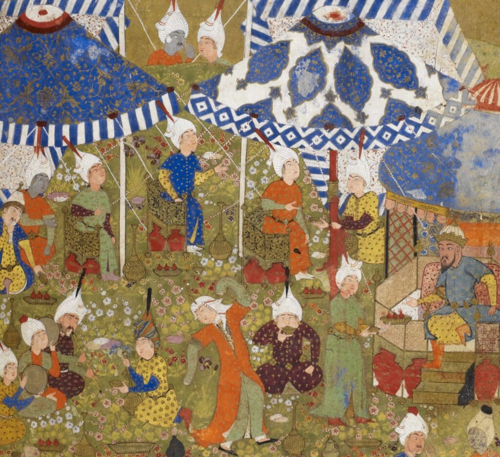 Timoer op een feest. Ilustratie uit een zestiende-eeuws Perzisch manuscript.