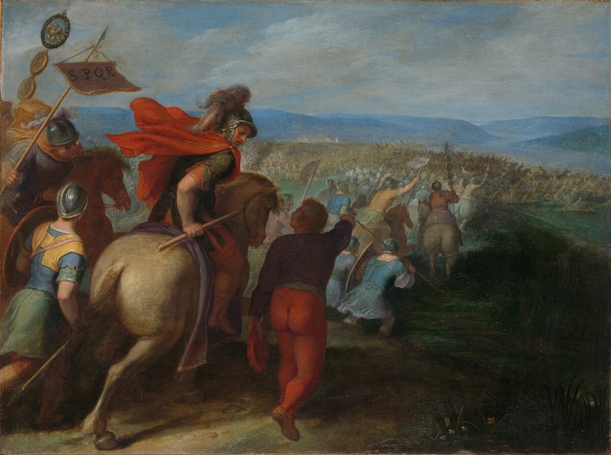 Door het verraad van een Bataaf krijgen de Romeinen bijna de overhand op het leger van Julius Civilis. Schilderij door Otto van Veen, circa 1600.