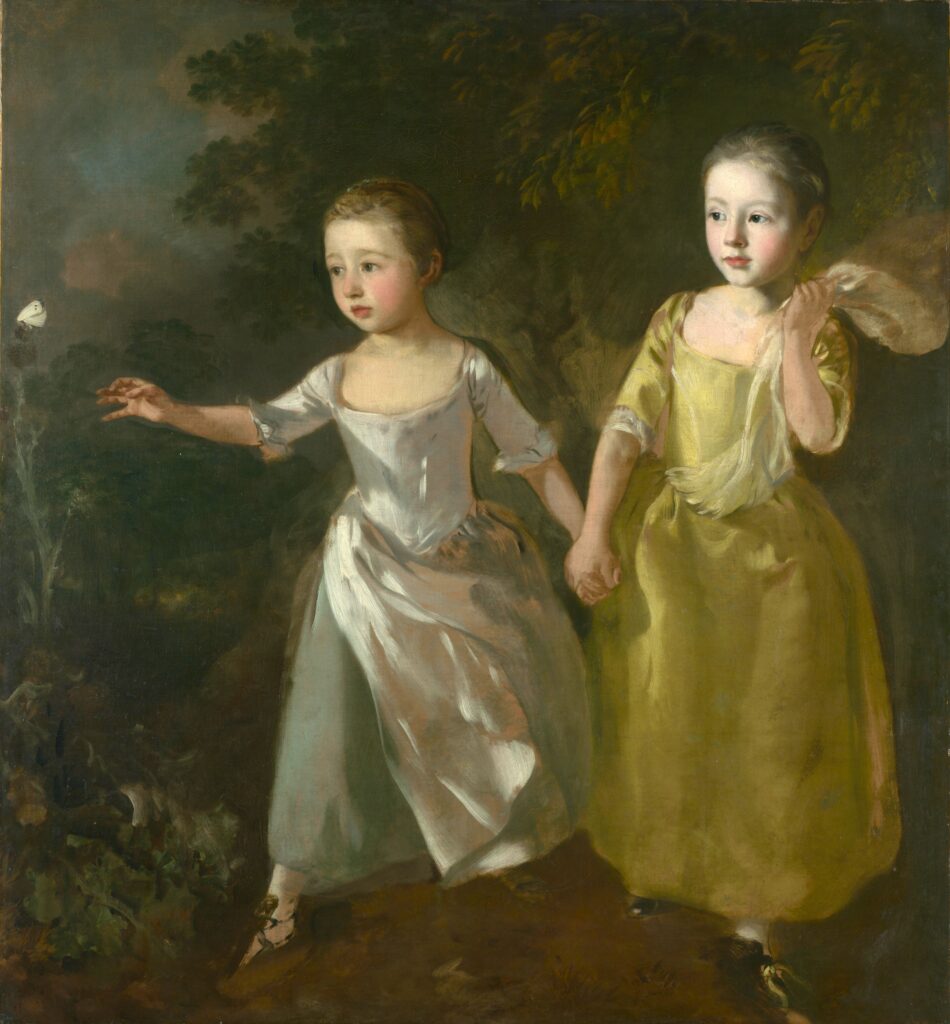 De dochters van schilder Thomas Gainsborough zijn op vlinderjacht, 1756.