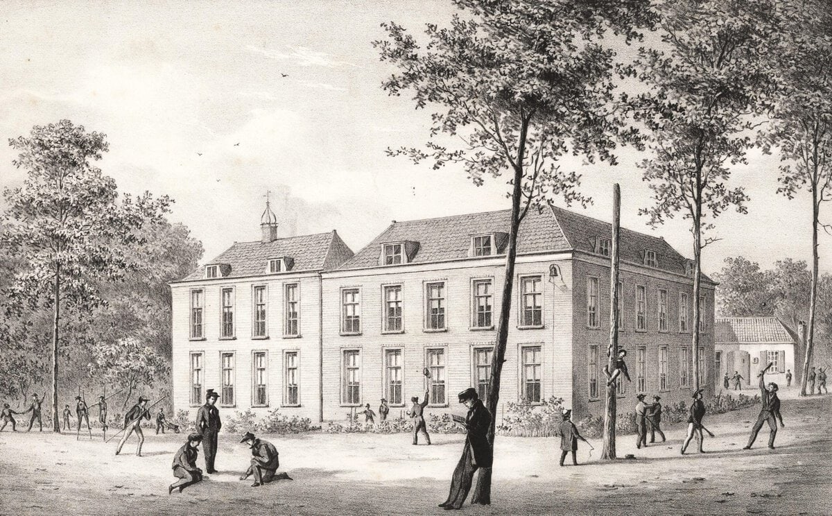 De speelplaats en het gebouw van Noorthey, 1849.